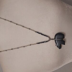 Onyx Bear Pendant with Handmade Beaded Chain